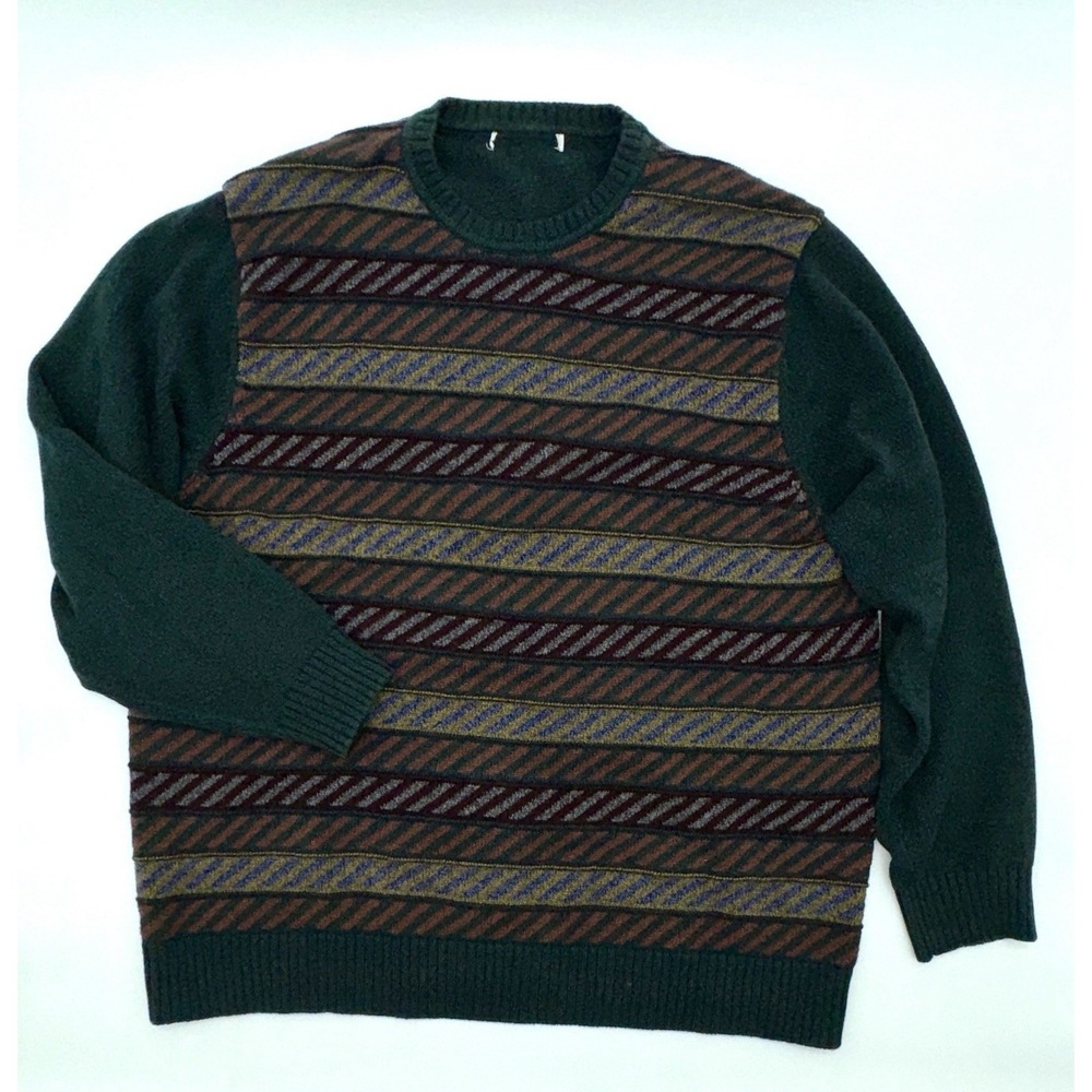 Vintage 90 Striped Knit Sweater Textured Men's‎ L Green Eclectic Grandpa Cosby